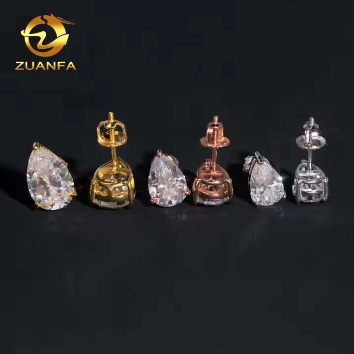 GRA Certificate Pear Cut 3prongs 925 Silver Jewelry Ear Studs Unisex Custom VVS D Moissanite Screw Back Stud Earrings