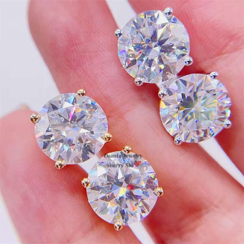 Stock Ready to Ship GRA 10K Solid Gold Real Gold Hip Hop Gold Moissanite Earrings Screw Back
