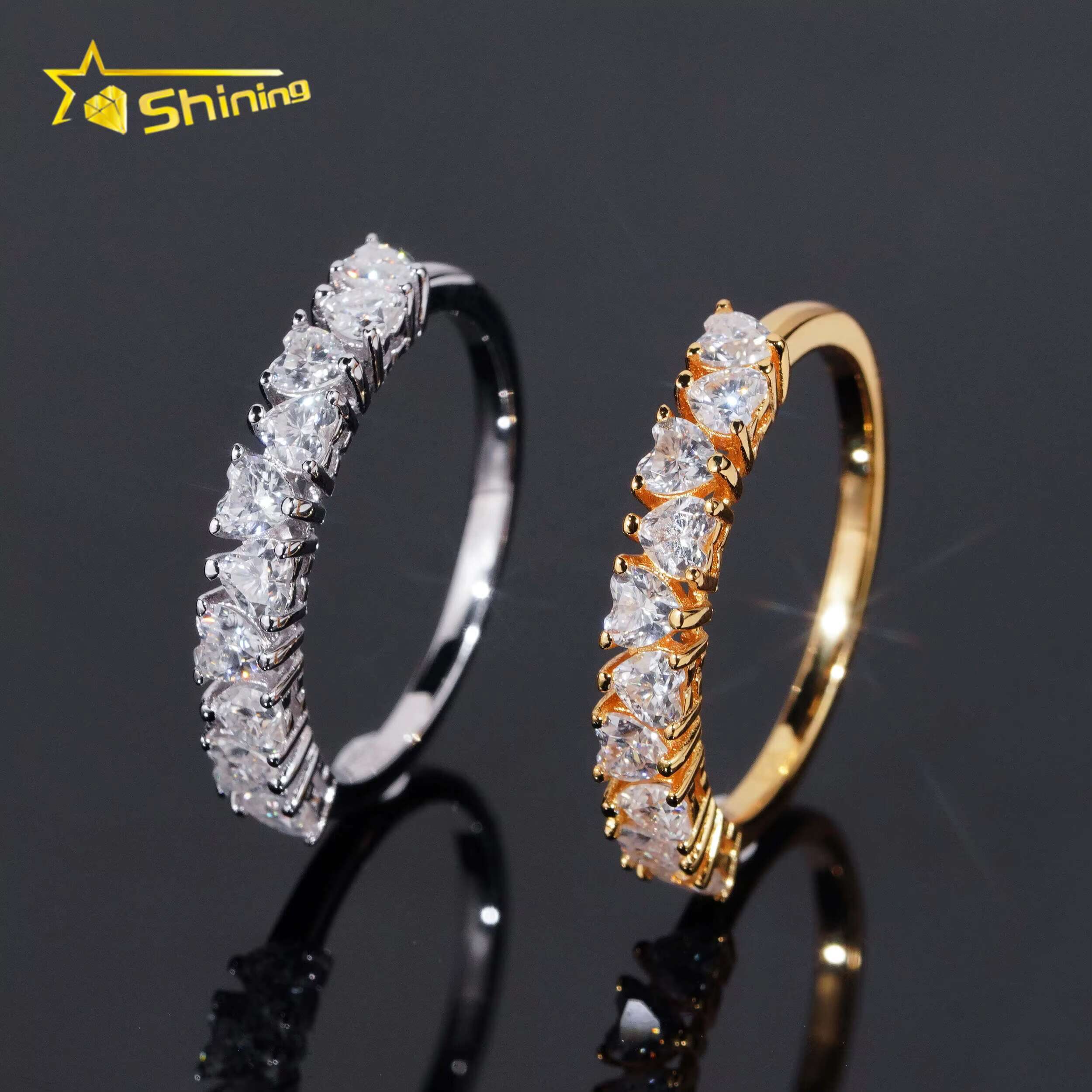 Fine Jewelry Pass Diamond Tester Heart 3*3mm 925 Silver Moissanite Women Half Eternity Rings