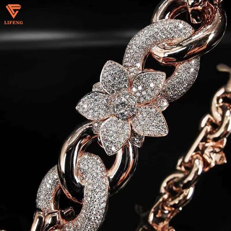 Lifeng Jewelry Custom Vvs Moissanite Cuban Link Chain 925 Sterling Silver Cross Infinity Rose Gold Plated Flower Necklace