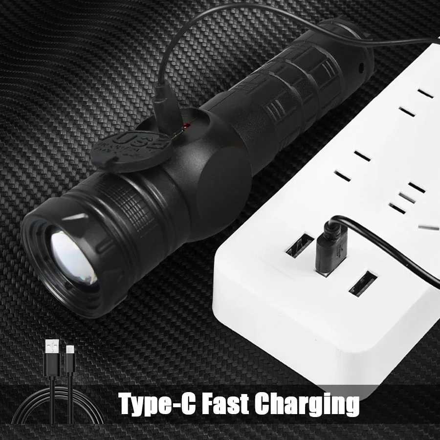 High Power White Laser LED Flashlight Built-in Battery USB Rechargeable Strong Light Tactical Torch Outdoor Camping Hiking Lamp W250701