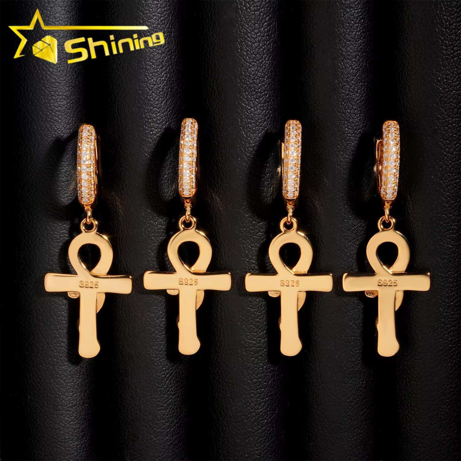 Fashion Jewelry 14k Gold-Plated Large Cross Hoop Earrings Vvs Moissanite Gra Certified 925 Sterling Silver for Man Charms