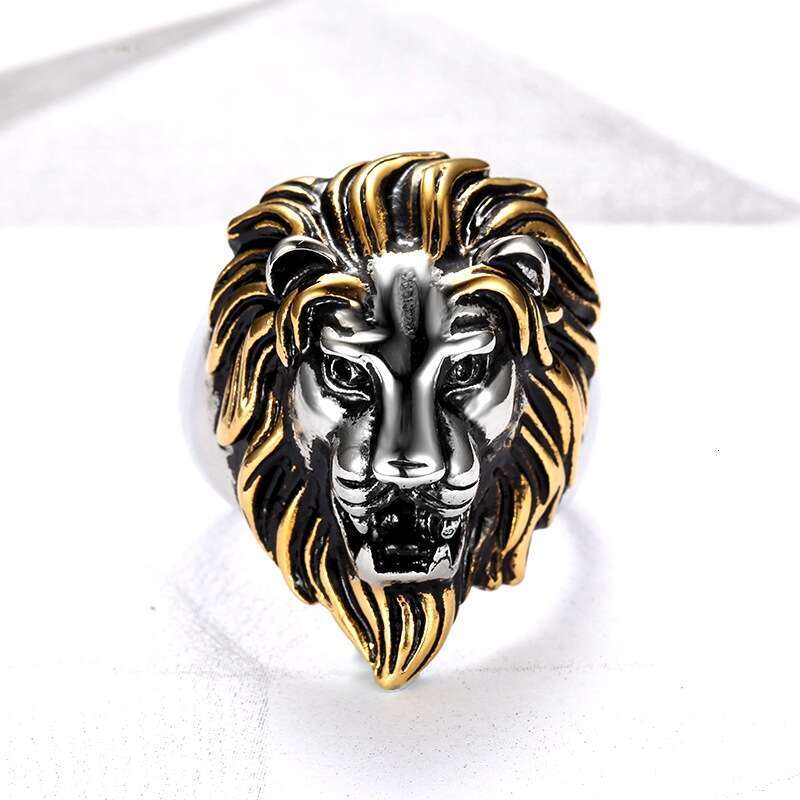 Unique Titanium Steel Gold Men's Bold Hip Hop Style Lion Head Ring