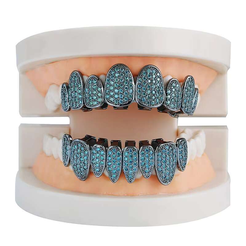 Micro Pave Zircon Hip Hop Teeth Grills Gold Silver Rainbow Punk Teeth GrillzOACOCA