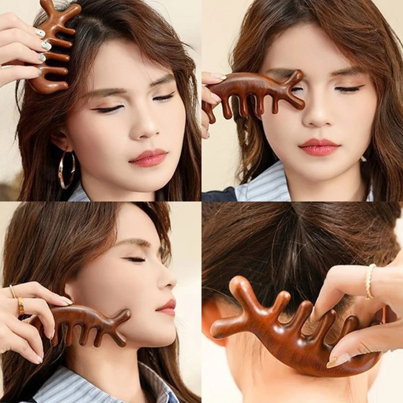 Body Meridian Massage Comb Sandalwood Five Wide Tooth Comb Acupuncture Therapy Blood Circulation Anti-static Smooth Hair 250625