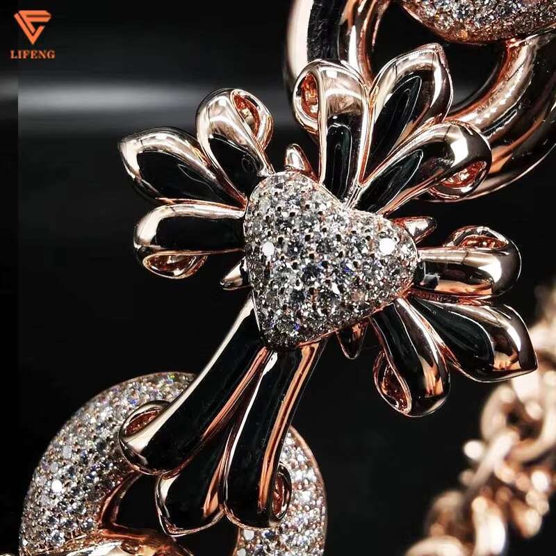 Lifeng Jewelry Custom Vvs Moissanite Cuban Link Chain 925 Sterling Silver Cross Infinity Rose Gold Plated Flower Necklace