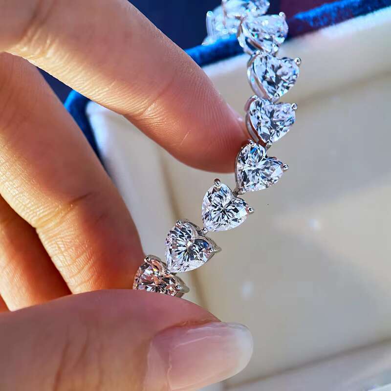 Fine Jewelry 925 Silver 18K White Gold Plated Moissanite Bracelets 4mm 7mm Heart Cut GRA Moissanite Charm Bracelet