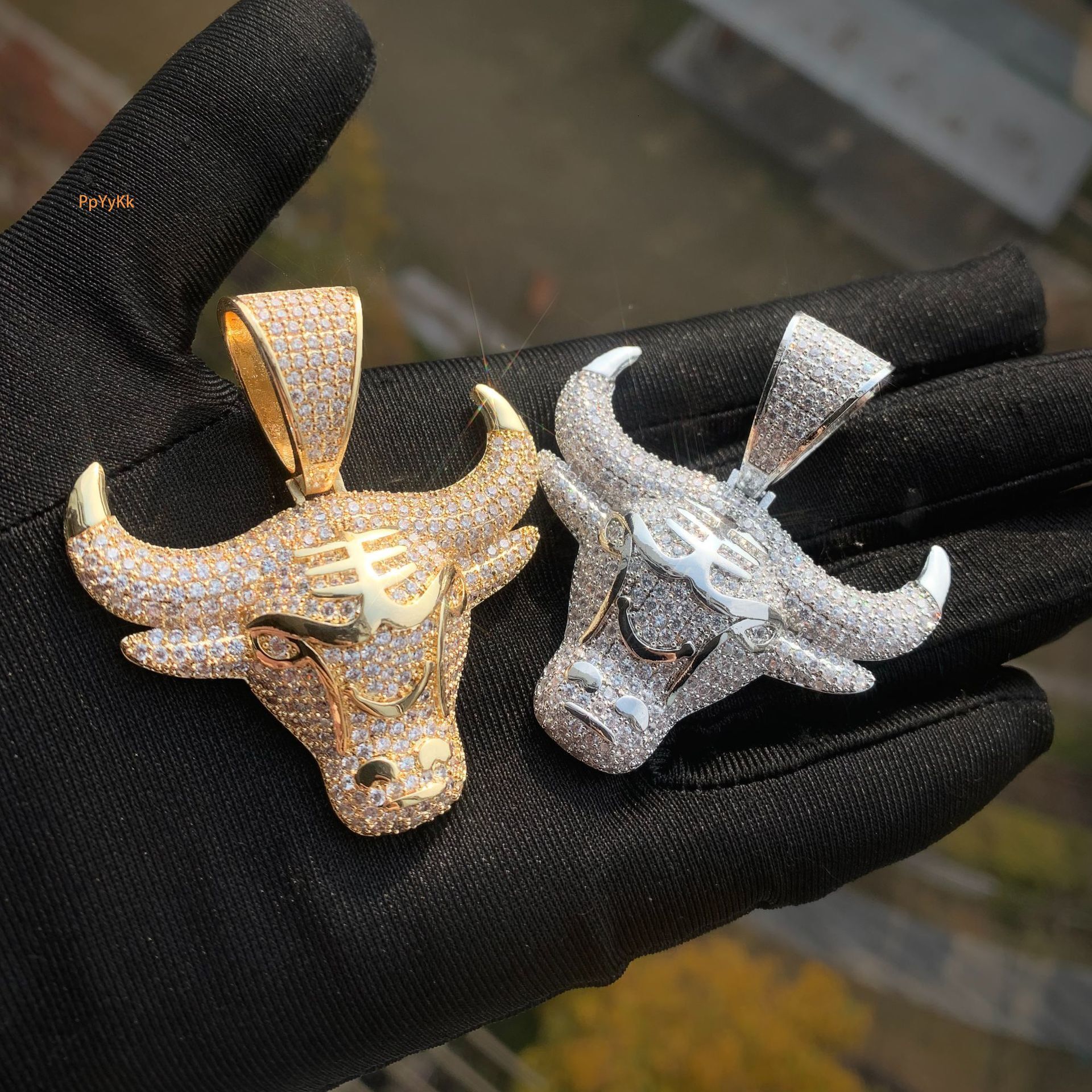 Hip Hop 3D Bull Head Pendant Iced Out VVS Moissanite Bling Trendy Jewelry Necklace Passes the Diamond Tester