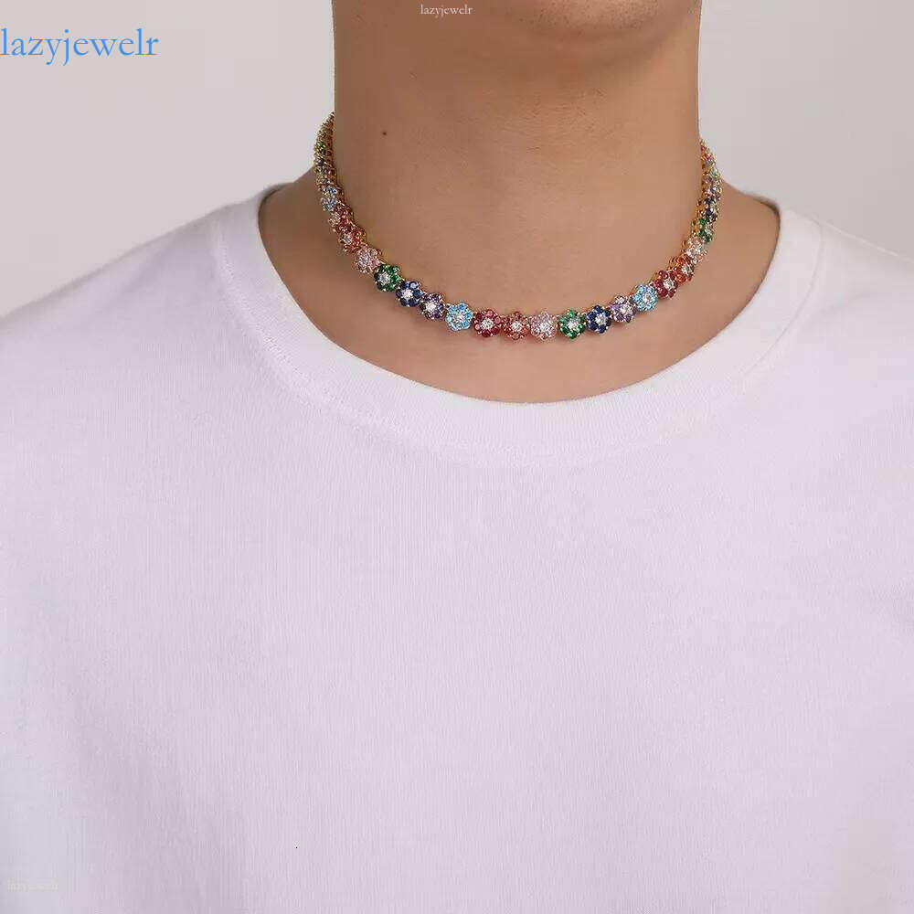 Hip-Hop tennis Sterling Sier VVS Moissanite dia cluster iced out cuban chain for men women colorful floral bracelet necklace