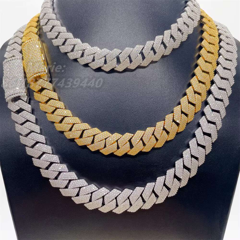 15-20mm 4-Row VVS Moissanite Necklace with 925 Sterling Silver 18K Rose Gold Plating Cuban Chain Style