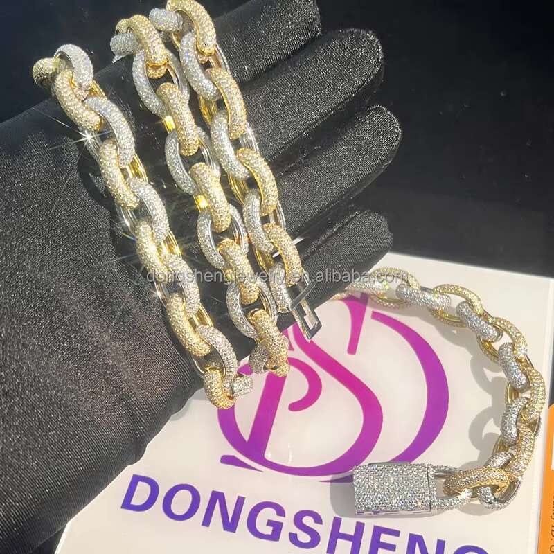 2024 New Product Customization High Quality 10mm 12mm Moissanite Jewelry Cuban Chain 925 Silver Diamond Charm Bracelets Men