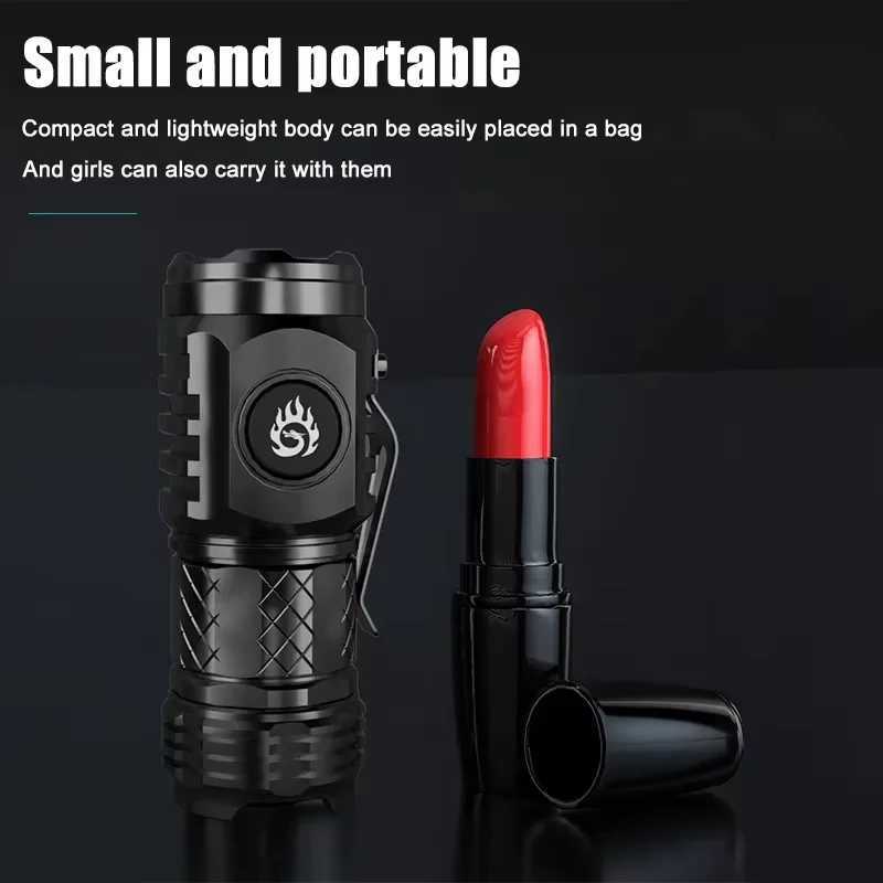 Mini Strong Light Flashlight LED Super Bright Torch Type-C Rechargeable Portable Home Camping Light Waterproof with CAP CLIP W250701