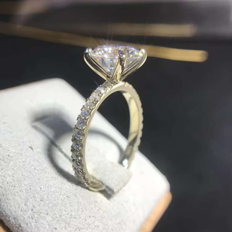Fine Jewelry in 14K Yellow Gold Round Cut 2ct Moissanite Diamond Stone Solitaire Wedding Engagement Rings