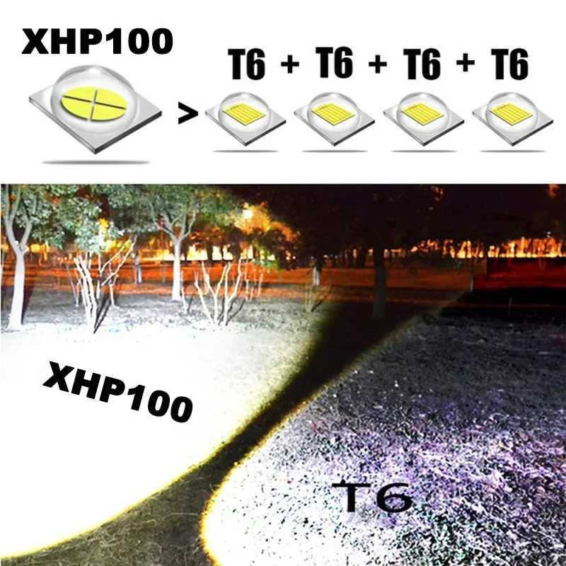 High Power XHP100 LED Flashlight Rechargeable 4 Core Torch Zoom USB Hand Lantern For Camping Outdoor Emergency Use W250701