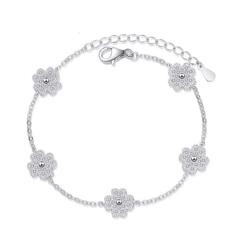 Hot Sale Luxury 925 Silver Womens Five-flower Four-leaf Clover Micro-inlaid Moissanite Bracelet Versatile Sterling Silver