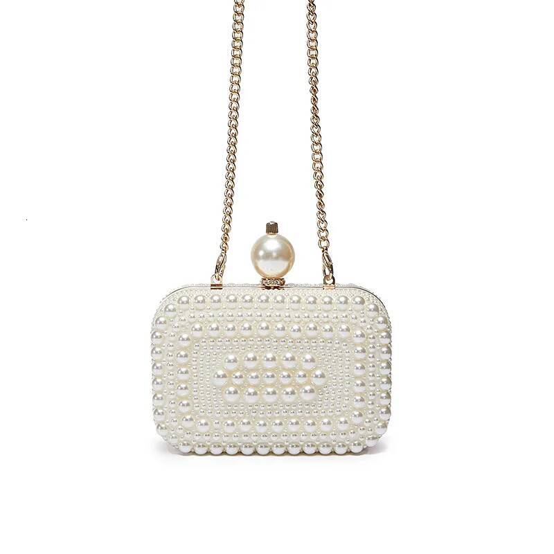 Fashion Girls Square Shell Clutch Bag Handmade Sweet Pearl Wedding Party Chain Mini Leather Crossbody Sling Bags for Women