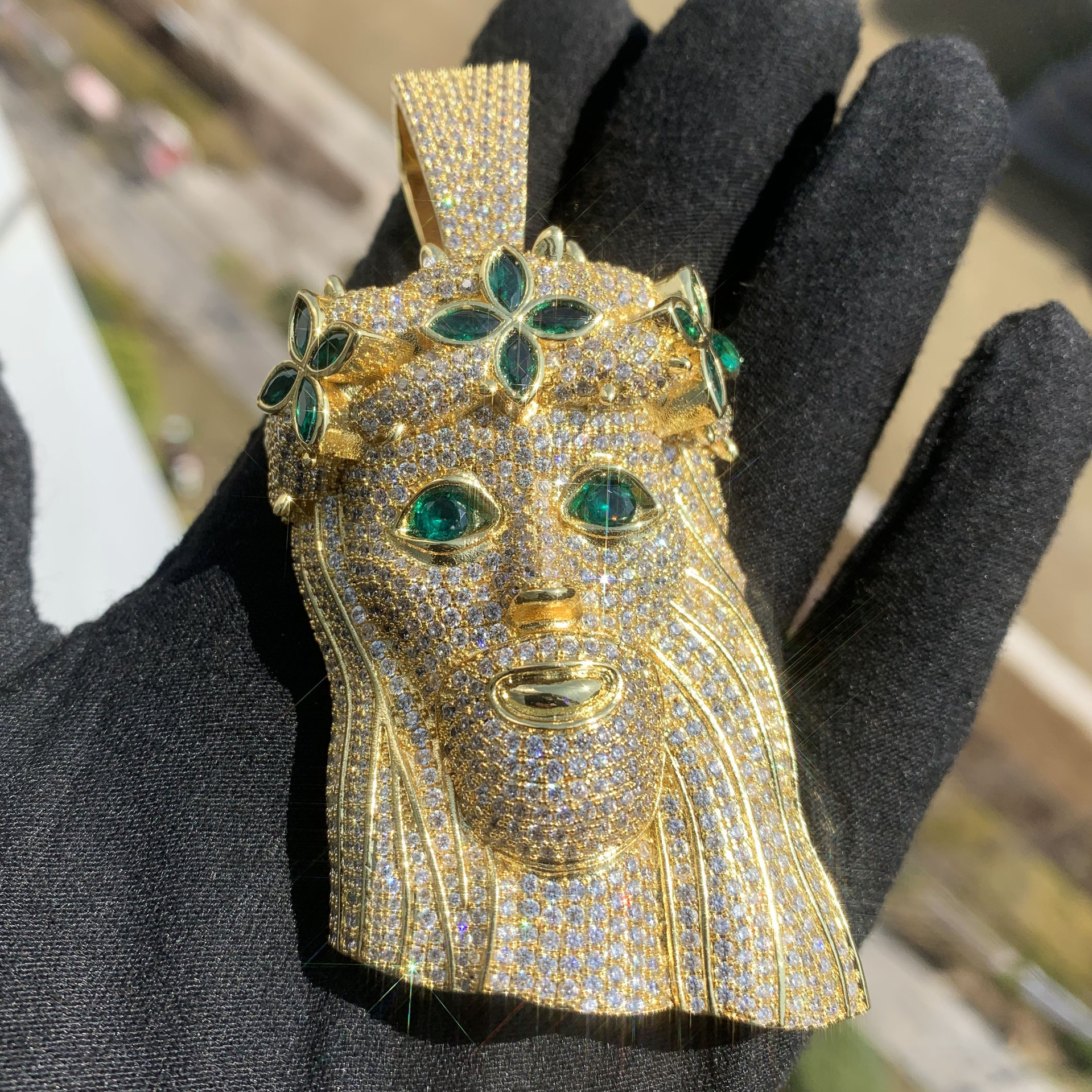 Luxury VVS Moissanite Iced Out Hip Hop Flower Wreath Jesus Head Pendant Edgy Heavy Crafted Solid Bling Necklace Jewelry Passes the Diamond Tester