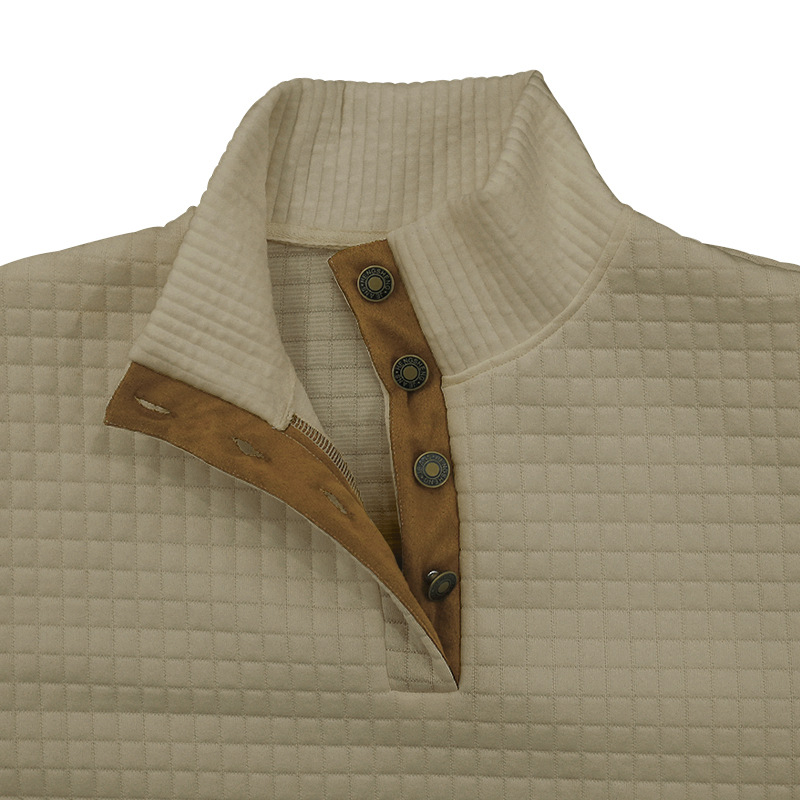High-end men's sweat shirt trendy T-shirt long-sleeved POLO shirt versatile casual stand-up collar long-sleeved small checkered knitted sweatshir