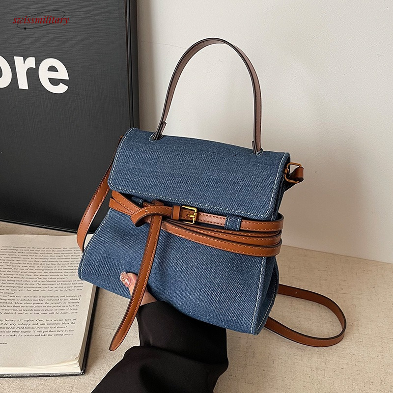 Women's Handheld Denim Small Square Winter New Korean Version Ins Trendy Fashion Canvas Shoulder Bag swissmilitary