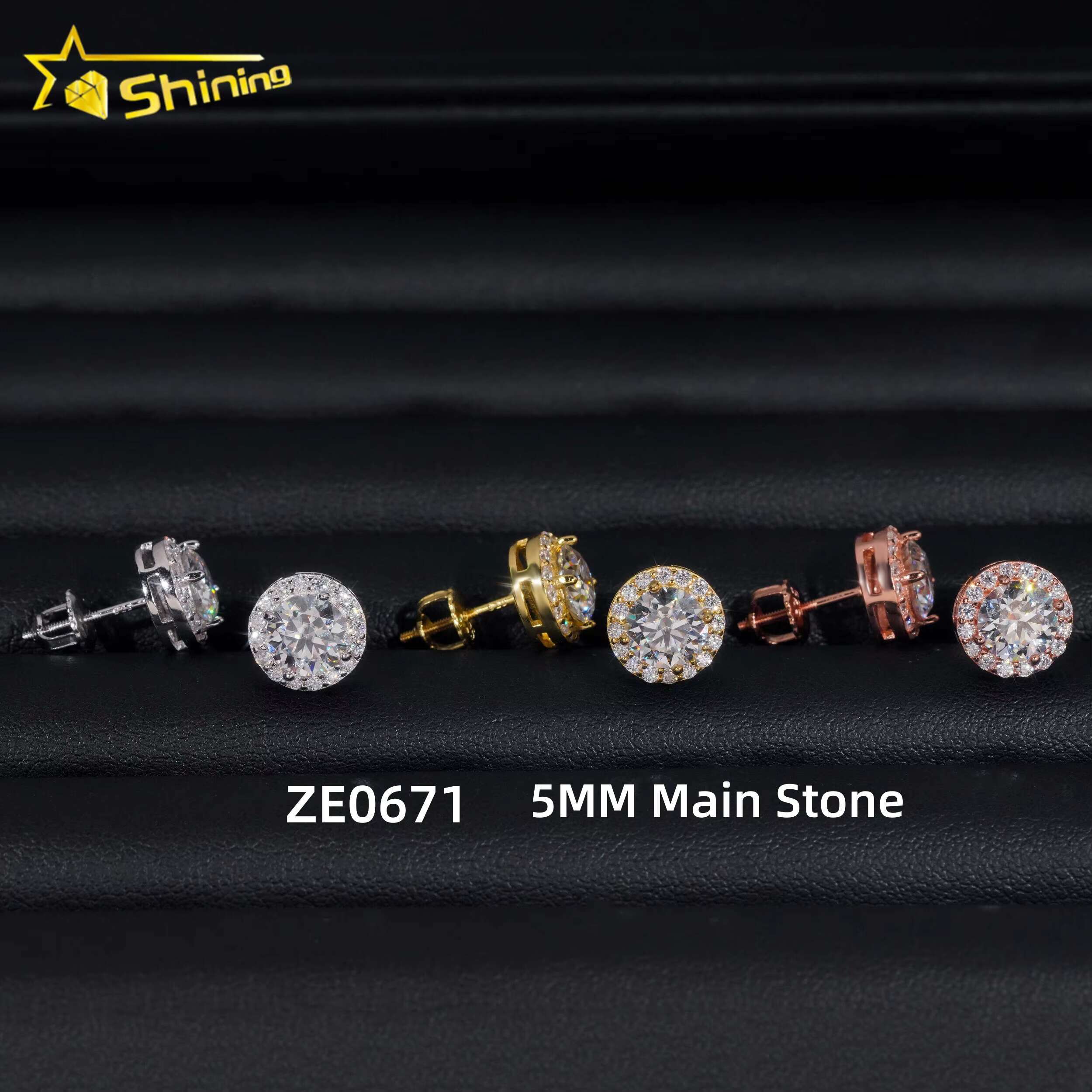 Hot Selling Hip Hop Style 925 Sterling Silver 5MM 6.5MM 8MM Halo Design Round Moissanite Diamond Stud Earrings