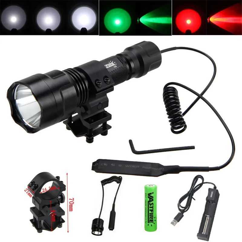 Red/Green/White Light Hunting Flashlight 2500LM 500-800M Range LED Tactical Flashlight Portable Torch Outdoor Waterproof Lantern W250701
