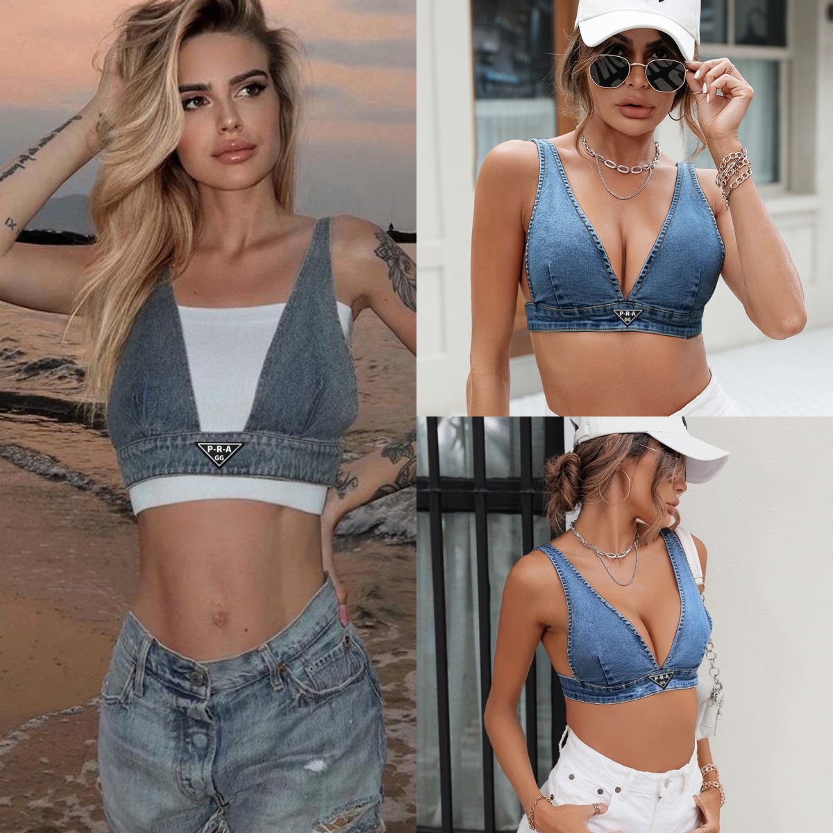 GG-P-R-A Fashion Design Womens Tanks Camis Tops Denim Underwear Designer Brands Womens Denim Camisoles Tanks Bras Underwear Bra Tees Denim Tube Top Chest Wrap Vest