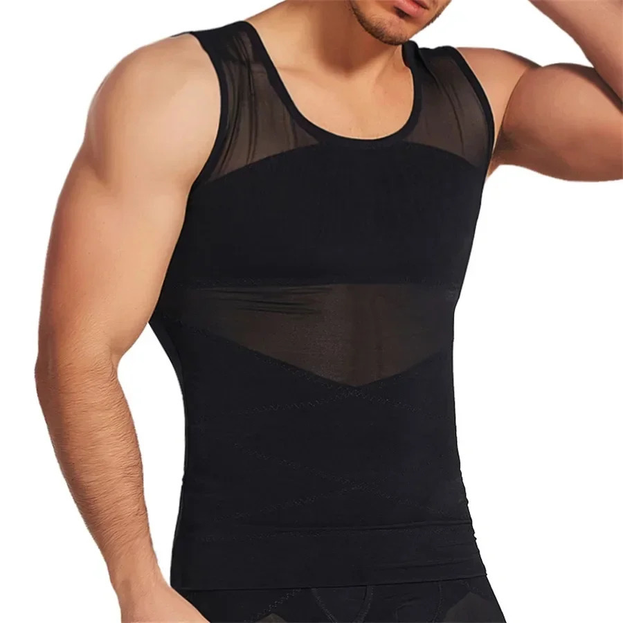 Mens Breathable Compression Tummy Control Undershirt Belly Slimming Body Shaper Sleeveless Tank Tops Gym Shapewear Mesh Vest 250625