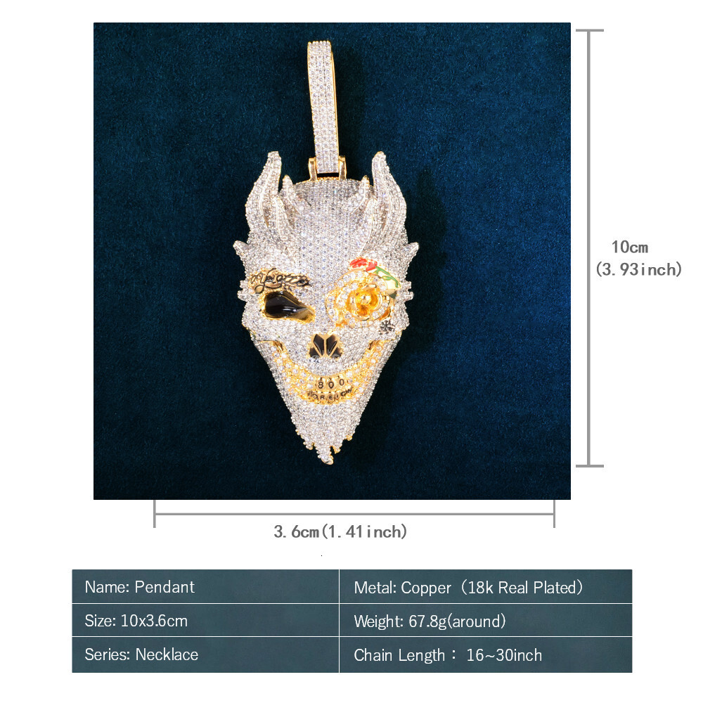 Luxury Moissanite New Iced Out Skull Pendant Necklace Diamond Studded Hip Hop Streetwear Men's Accessory Passes the Diamond Tester