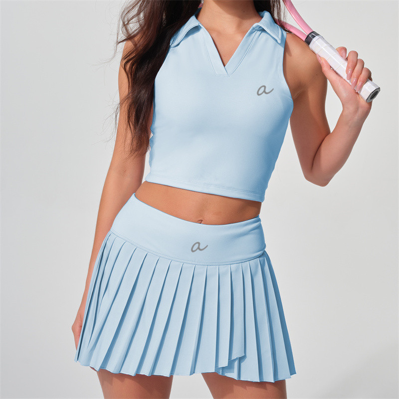 AK3038 Yoga Skirt Set Women Two Pieces Tank Tennis Skirts Suit Gym Sets Sports Two Piece Fitness Workout Sports Tracksuit BFT1048+BFS3038