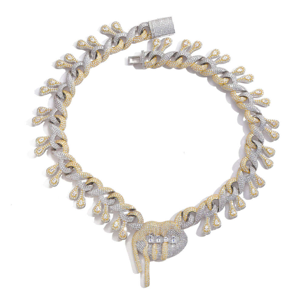 Lips Drooling Pendant Hip-Hop Exaggerated Two-Tone Figure-8 Infinite Chain Full Zircon Cuban Necklace 336f