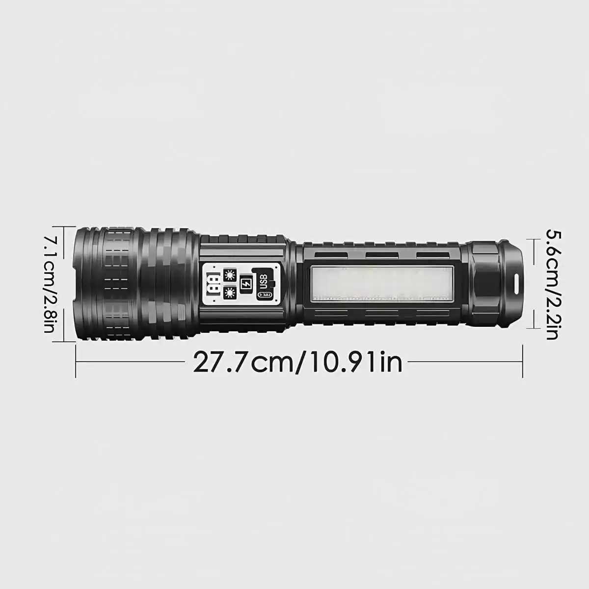 Bright Flashlight-Long Range Torch Outdoor Portable LED Flashlight with Side Light LCD Display for Camping Hiking Adventures W250701