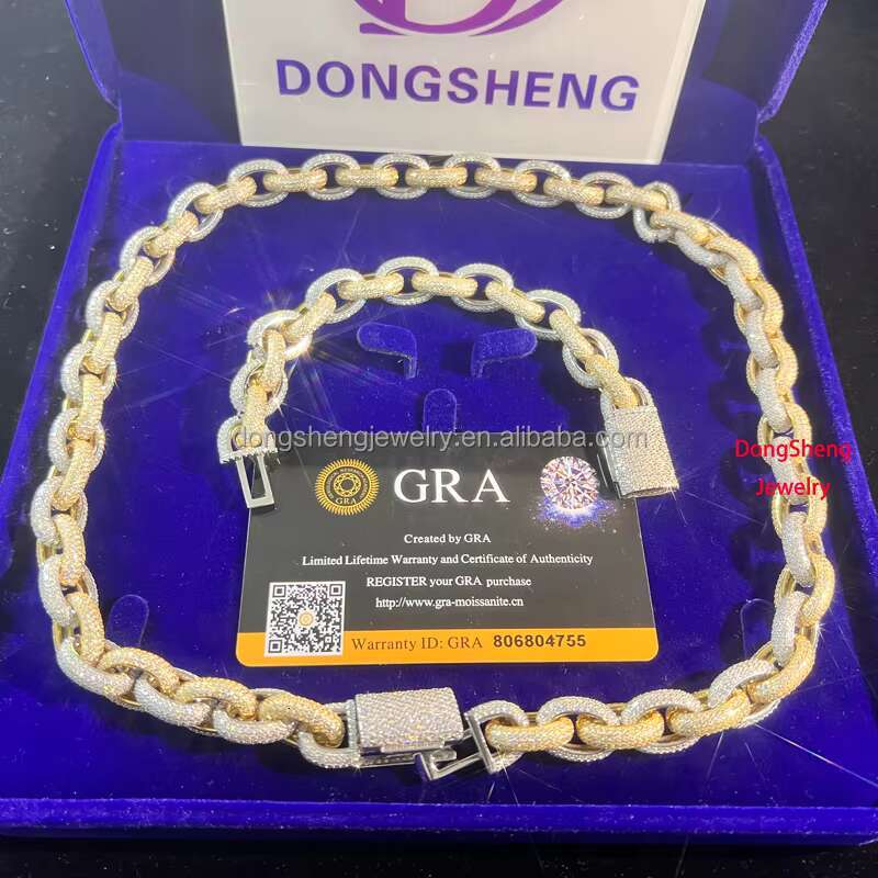 2024 New Product Customization High Quality 10mm 12mm Moissanite Jewelry Cuban Chain 925 Silver Diamond Charm Bracelets Men