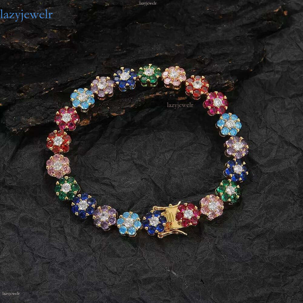 Hip-Hop tennis Sterling Sier VVS Moissanite dia cluster iced out cuban chain for men women colorful floral bracelet necklace