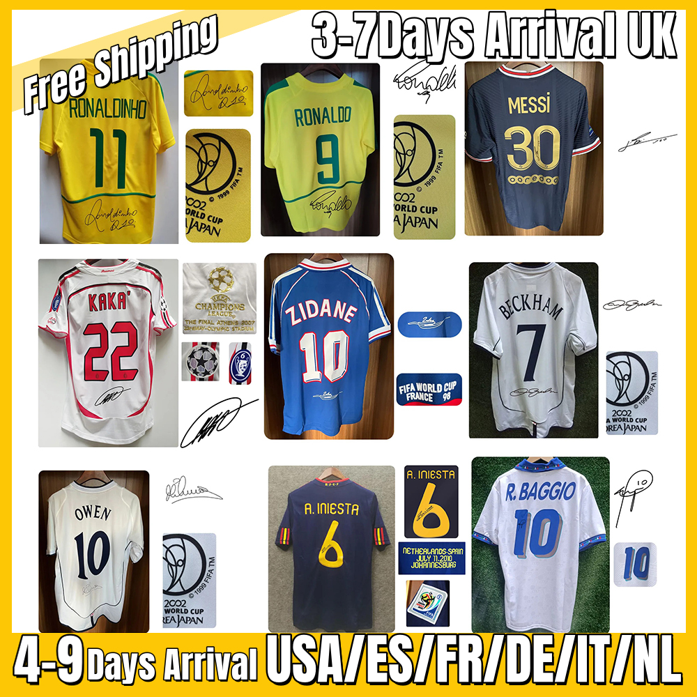 S-2XL Signed jersey Super Star Signed Jersey Maradona Baggio Beckham Signature Shirt Retro Kaka Gerrard Lampard Retro 94 98 21 07 12 Ronaldo Classic Vintage Jerseys