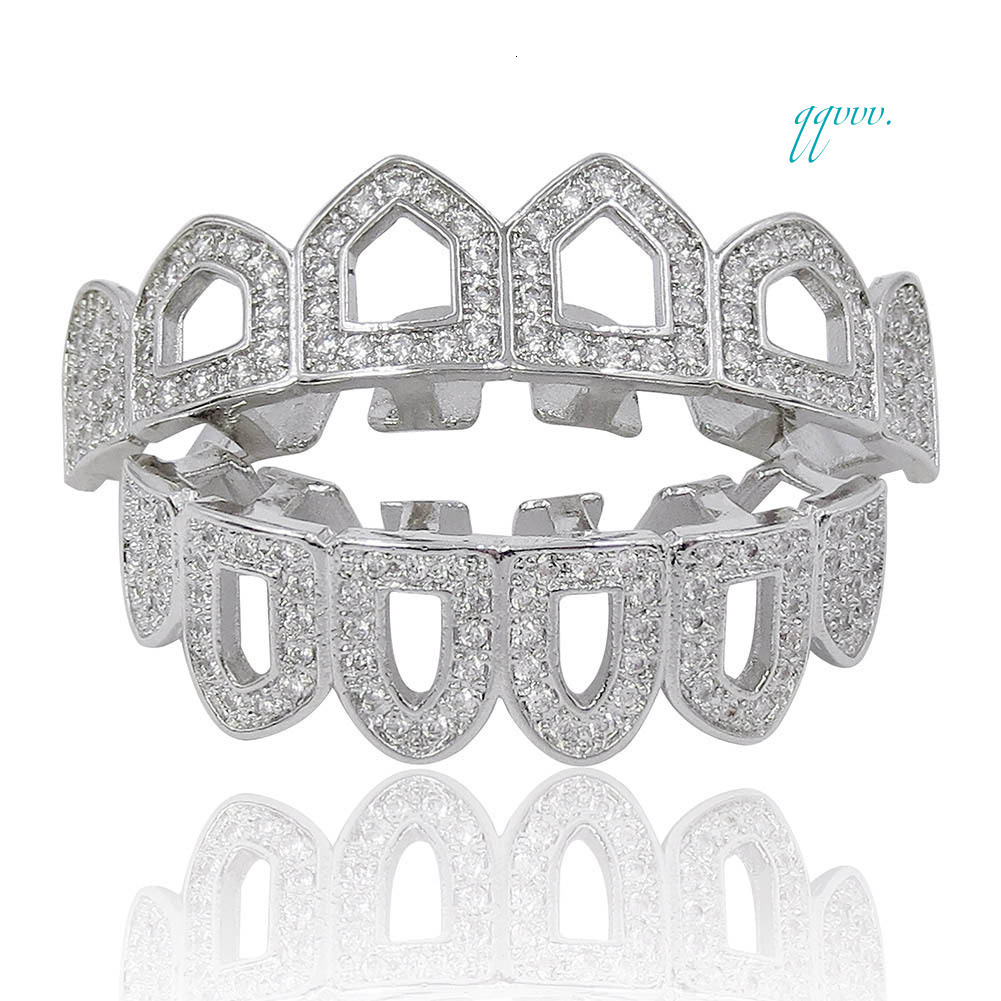 Six Halloween Teeth Grillz 18K Gold Plated Hip Hop Zircon Grillz Brass Religious Hollow Gold Teeth Grillz for PartiesOACOCA