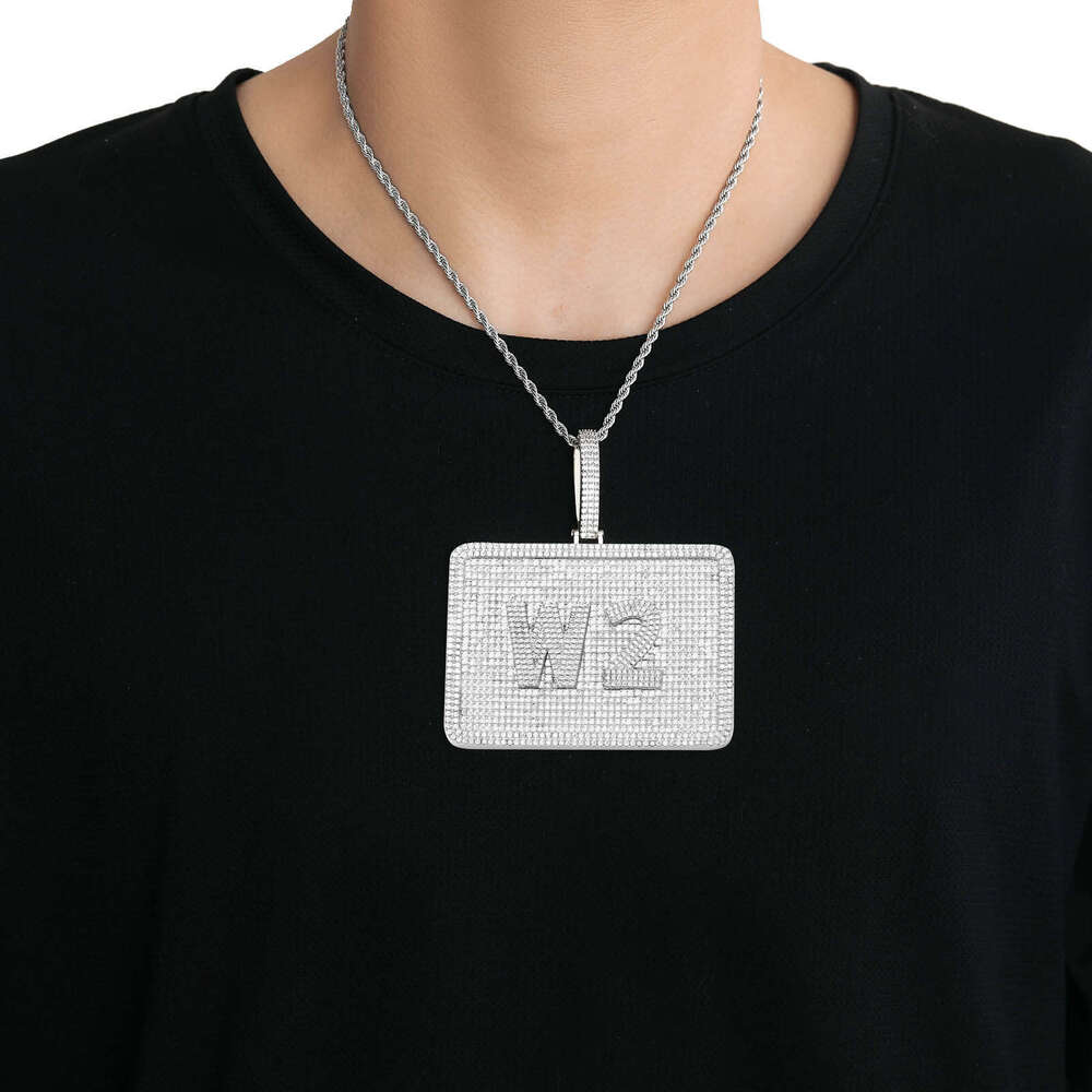 Large Rectangular Military Badge Letter Pendant Inlaid with Zircon Personalized Splicing Mold Hip-Hop Necklace e000