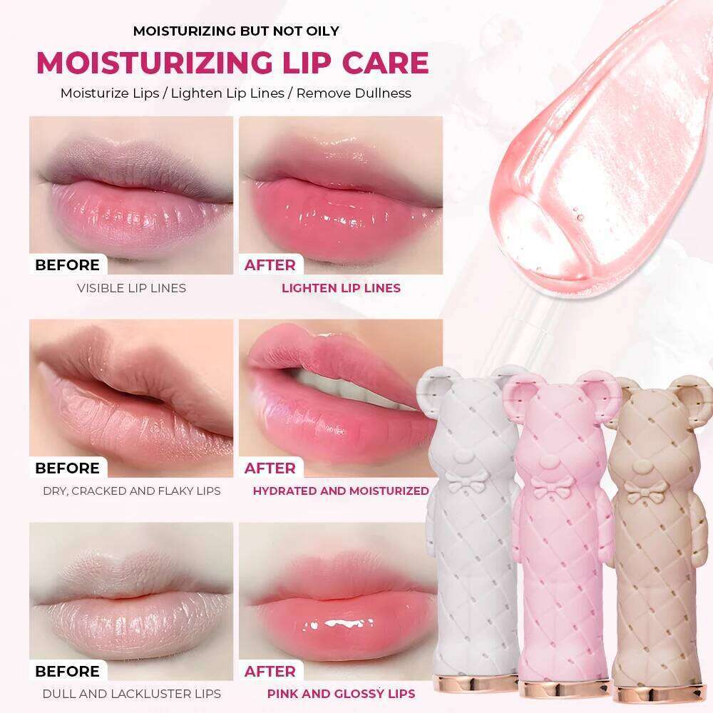 BEAUTY GLAZED Pink Bear Long Lasting Moisturizing Waterproof Lip Balm Natural Formula Repairs Dry Lips Makeup free shipping