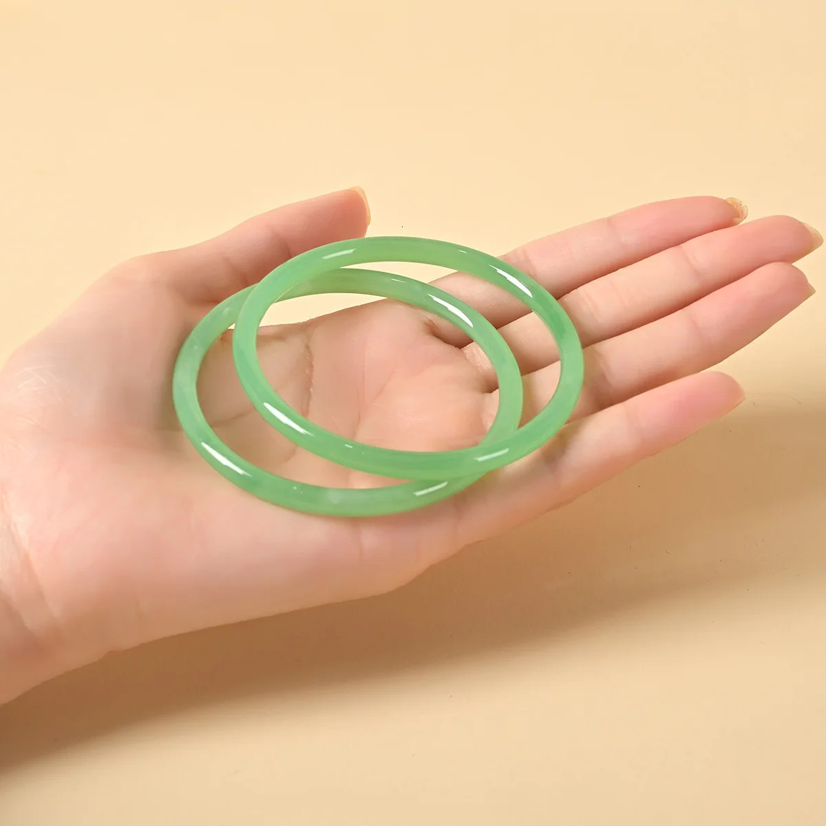2PcsSet Natural Jade Solid Color Jingle Bangles Vintage Simple Glass Bracelet Chinese Style Ancient Jewelry w250624