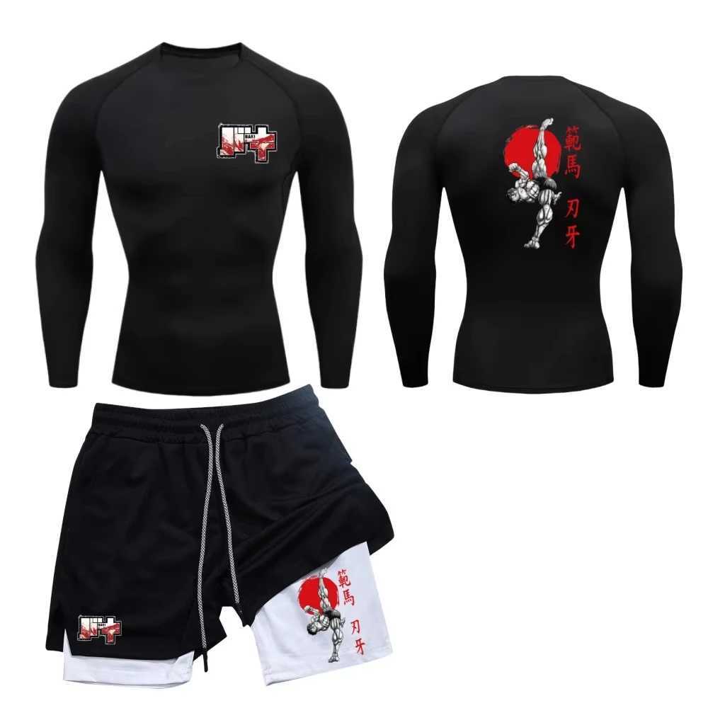 Mens and womens fashionable casual sports sets quick drying fitness sets Baki Hama animated print 2-in-1 shorts z250626CWGQ