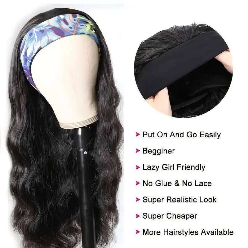 Body Wave Human Wigs 180 Density Remy Indian Hair hine Made Wavy Headband Wig 12-24 Inches For Black Women