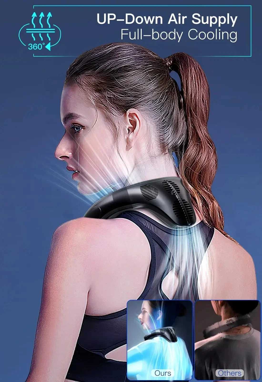 New Neck Air Conditioner Portable Neck Fan Rechargeable Semiconductor Cooling Bladeless Fan Outdoor Personal Fan Wearable Cooler M250626