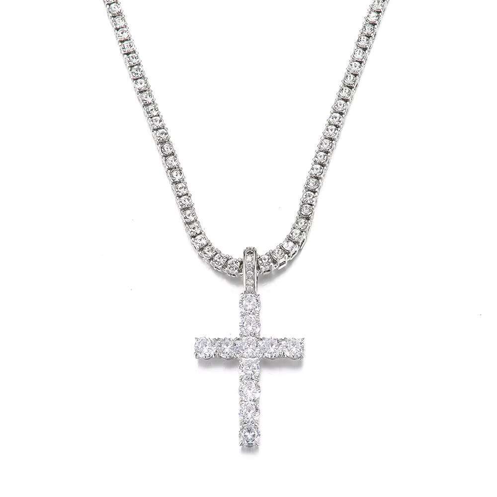 Hip Hop Jewelry Cross Moissanite Pendant Copper Iced Out ZIRCON Iced Out Cross Pendant With Read Shipping Chain
