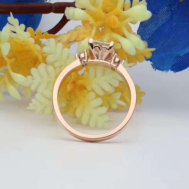 14k Rose Gold Princess Cut lab Grown Diamond Engagement Ring Three Stone Ring Side Stone Round Ring Gift for Women
