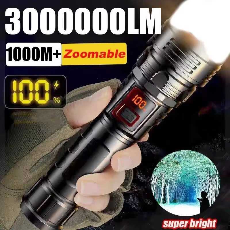 Powerful LED Flashlight Ultra Bright Tactical Light Emergency Spotlight Long Range Zoom Torch Fishing Lamp With Built-in Battery W250701