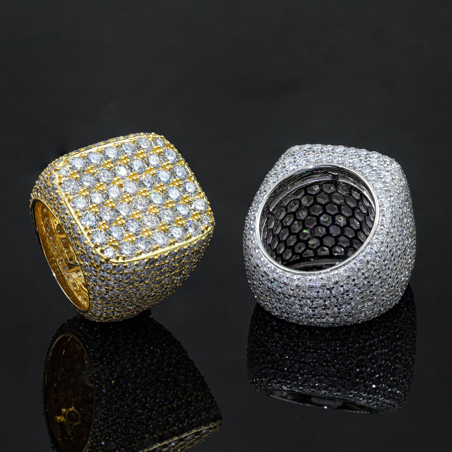 Hip Hop Style 925 Silver Rings Pass the Diamond Test Round Moissanite Iced Out Ring for Men