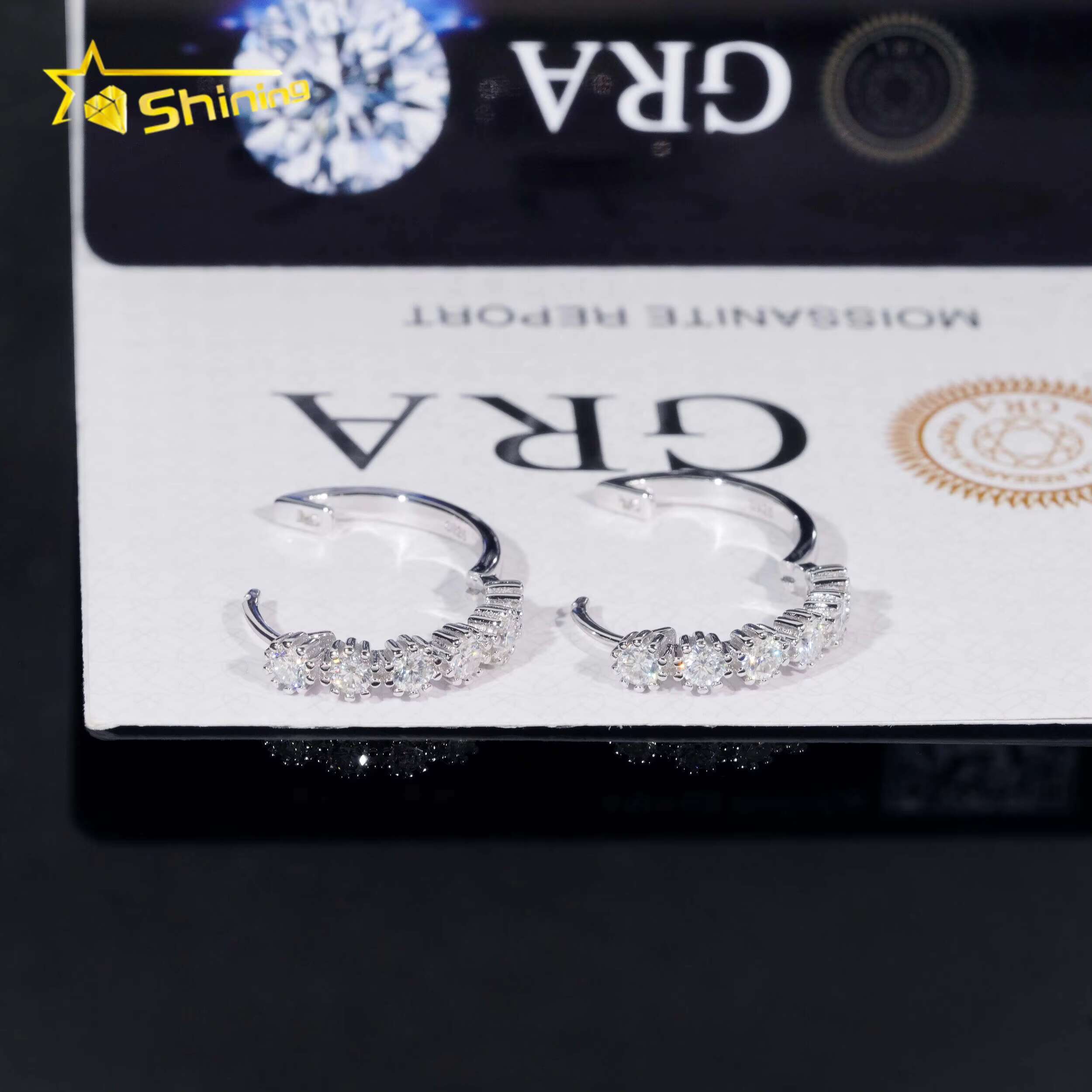 Factory Big Chic Rhodium Plated 925 Sterling Silver Eternal Round Circle Huggie Hoop Earrings Moissanite