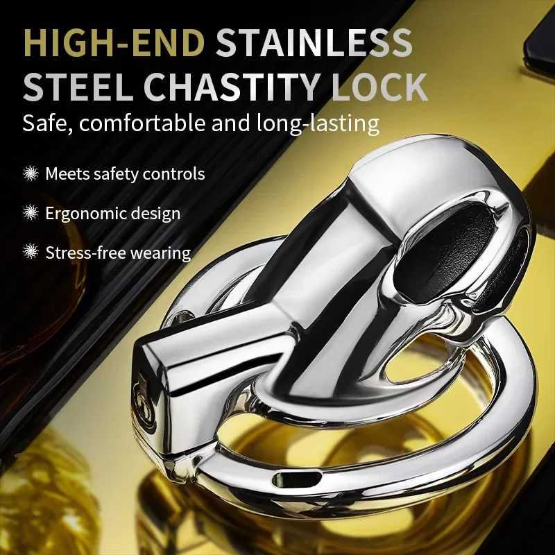 Male Chastity Cage Metal Cock Cage Sexy Adult CB Chastity Lock Penis Ring Sissy Chastity Device with Bondage Belt Adult Sex Toys S25626