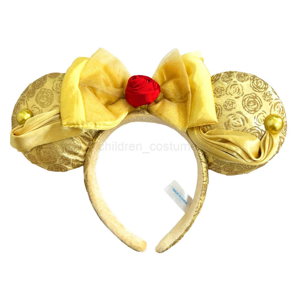 Disney Princess Mickey Mouse Headband Mickey Ear Rapunzel Snow White Sequin Bow Hair Hoop Gift Girl Accessories Christmas Gift W250625