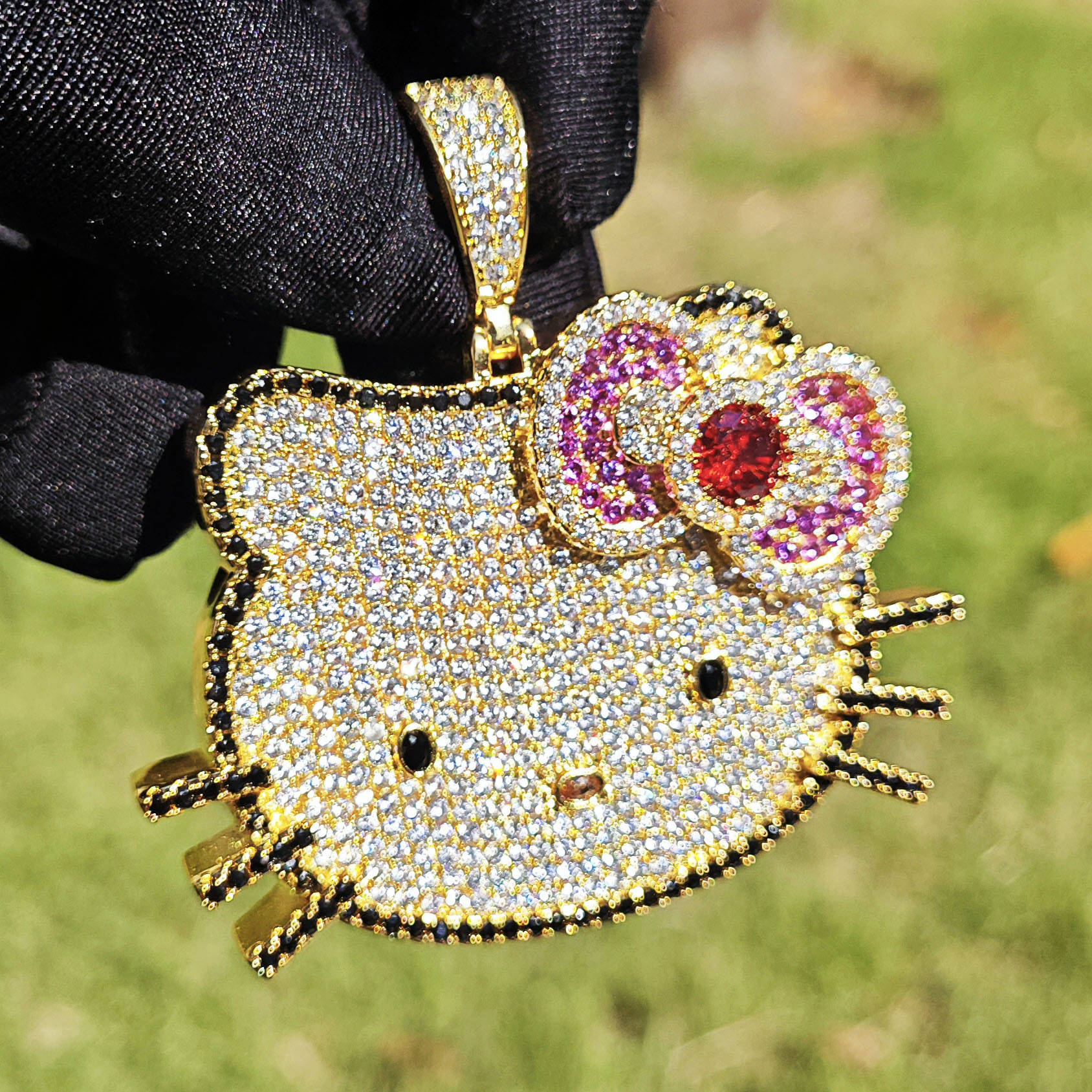 Cute Cartoon Cat Pendant Iced Out VVS Moissanite Sweet Style Women's Fashion Unique Jewelry Passes the Diamond Tester