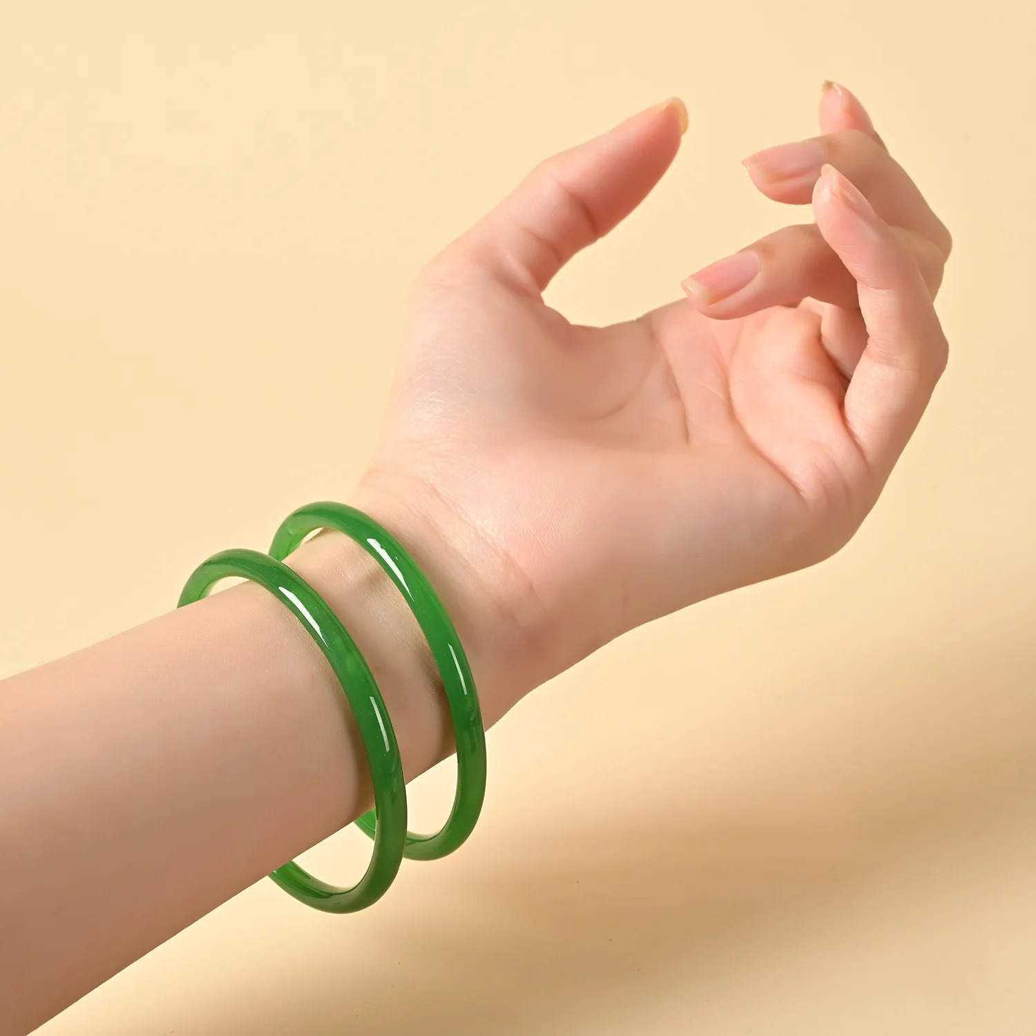 2PcsSet Natural Jade Solid Color Jingle Bangles Vintage Simple Glass Bracelet Chinese Style Ancient Jewelry w250624